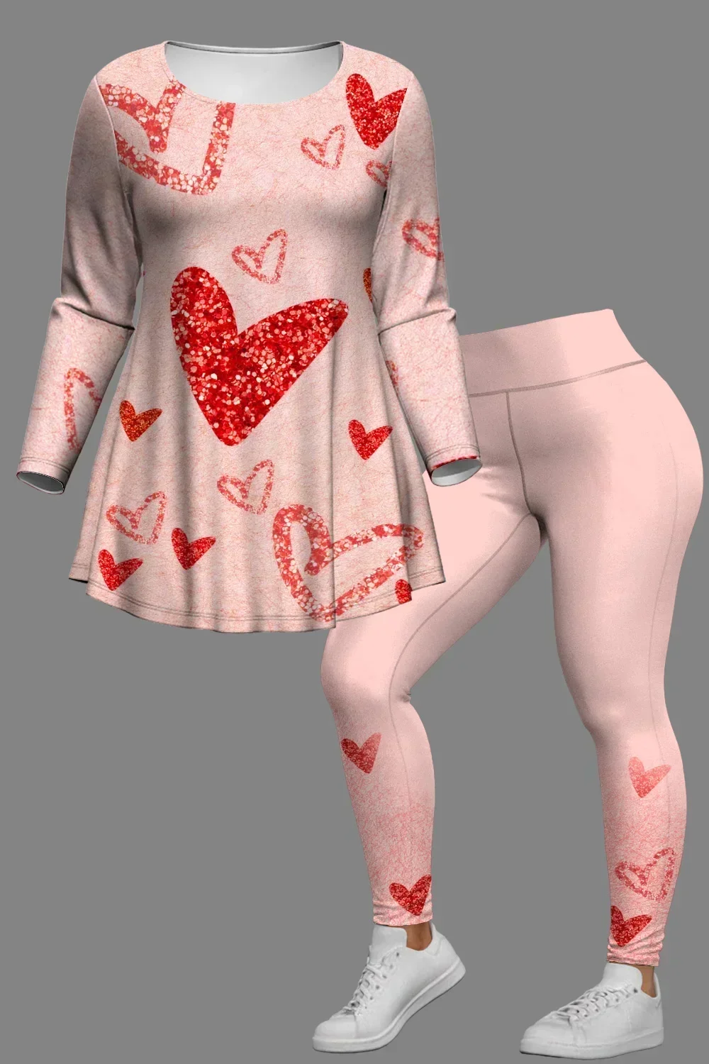 

Women Heart Print Two-piece Set Crew Neck Long Sleeve Top and Slim Pants Outfits Fashion Plus Size Clothing for Women Sets