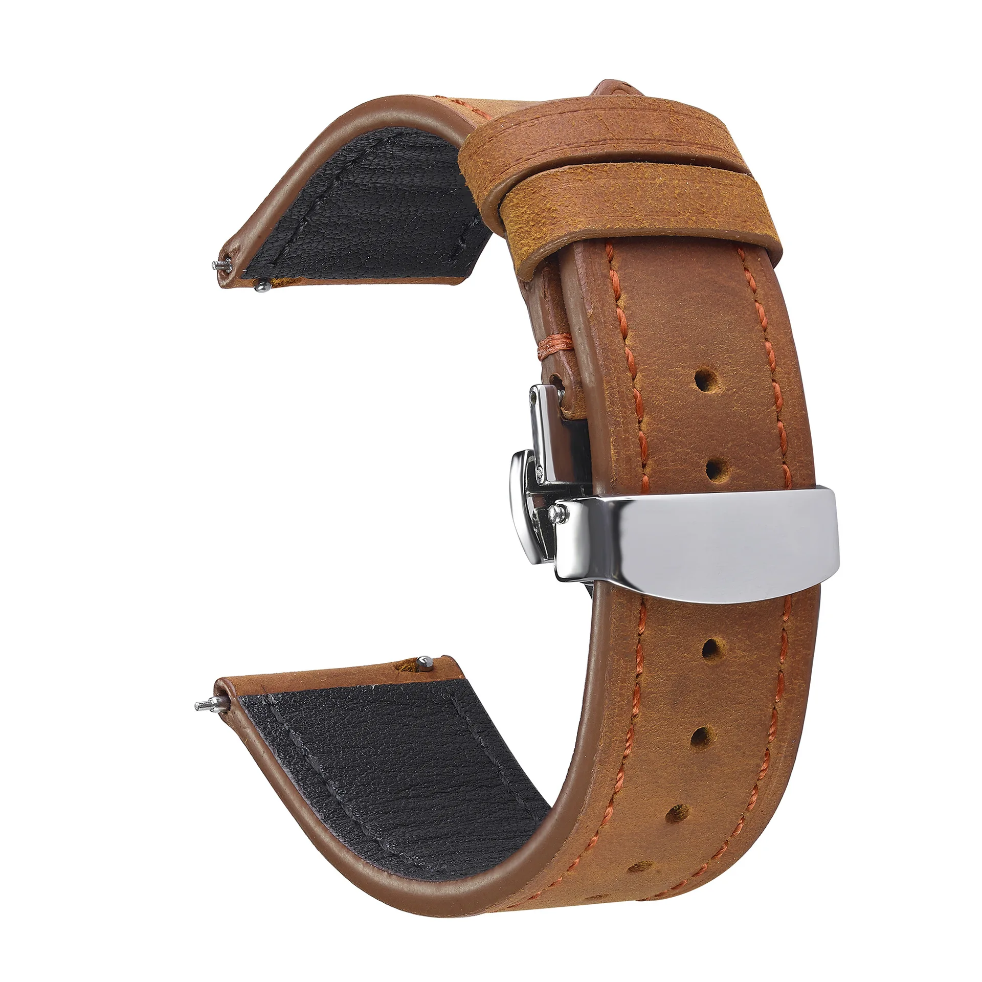 Crazy Horse Genuine Leather Watch Band 18mm 19mm 20mm 21 22mm 24mm Retro Cowhide Watch Strap Buttefly Buckle Wristband