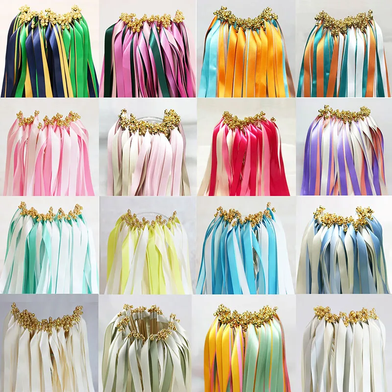 

10/50 Pcs Colorful Ribbon Wands Fairy Stick With Bells Hand Gift For Birthday Party Country Wedding New Year Decoration Supplies