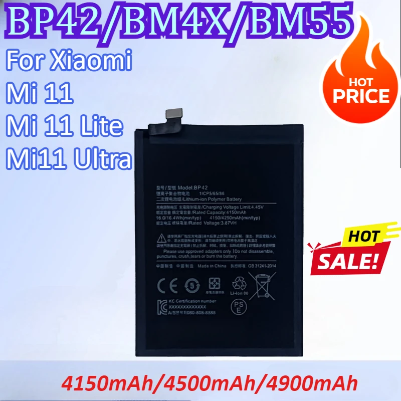 

BP42/BM4X/BM55 4150mAh/4500mAh/4900mAh Mobile Phone Battery For Xiaomi Mi 11 Mi 11 Lite Mi11 Ultra Rechargeable Battery