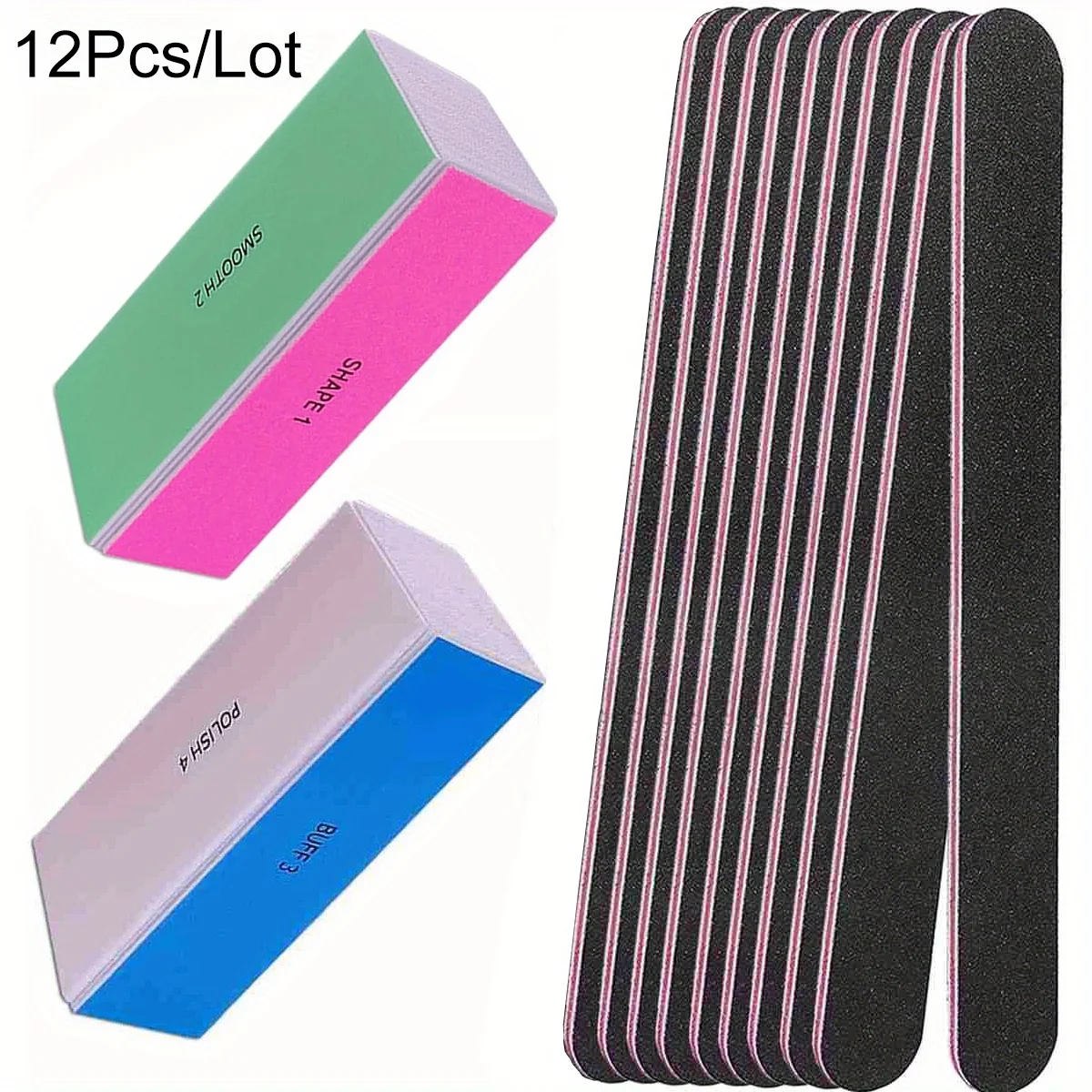 

4-сторонняя губка, красочная шлифовальная пилочка для ногтей и черная наждачная бумага, прочная прямая шлифовальная пилочка с лаймовым углом, маникюрные инструменты