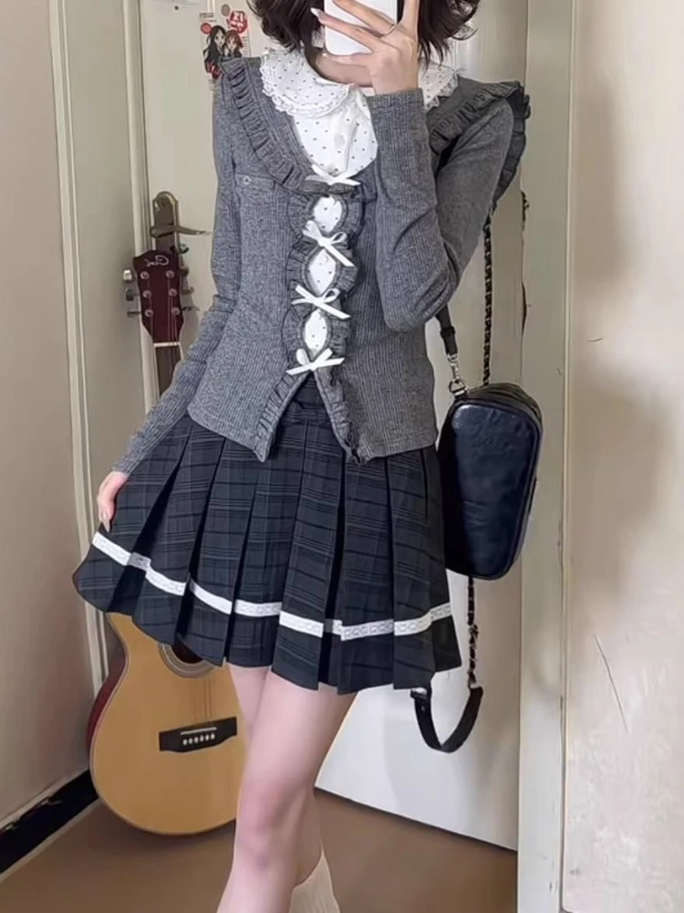 

Японский сладкий консервативный стиль, комплект из 2 предметов, женские искусственные топы из двух предметов + плиссированная юбка, новая мода JK, тонкие ретро-наряды, весна 2026