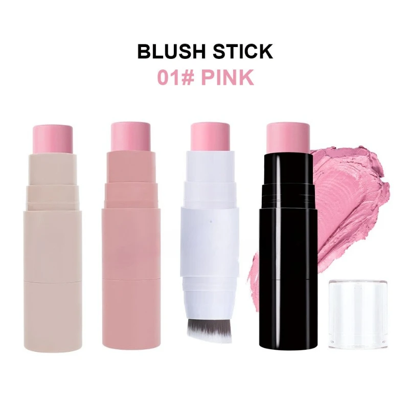 1pc Dubbele kop met Borstel Gezicht Contouren Blusher Rouge Crème Stok Blijvende Wang Stereoscopische Verhelderende Fleuren Contouren
