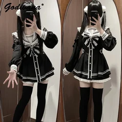 Japanese Style Mine 2024 Spring Women's Mass-Produced Long Sleeve Sailor Collar Dress and Shorts 2 Piece Set Outfits