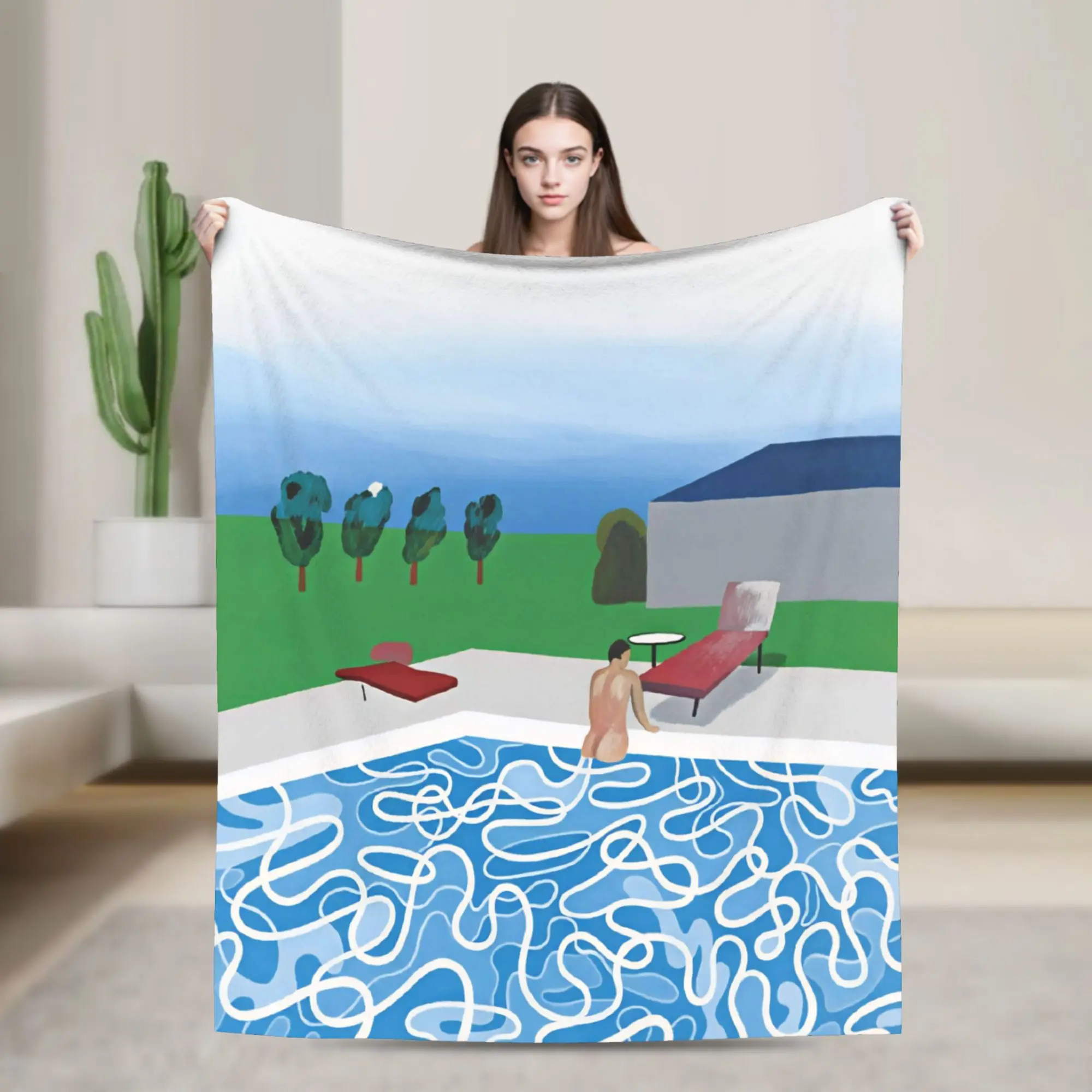 David Hockney Art   Swimming Ketok Bokonge Poster Warm Comfy Blankets  Pattern Plane Travel Throw Blanket Bedspread Bed Cover