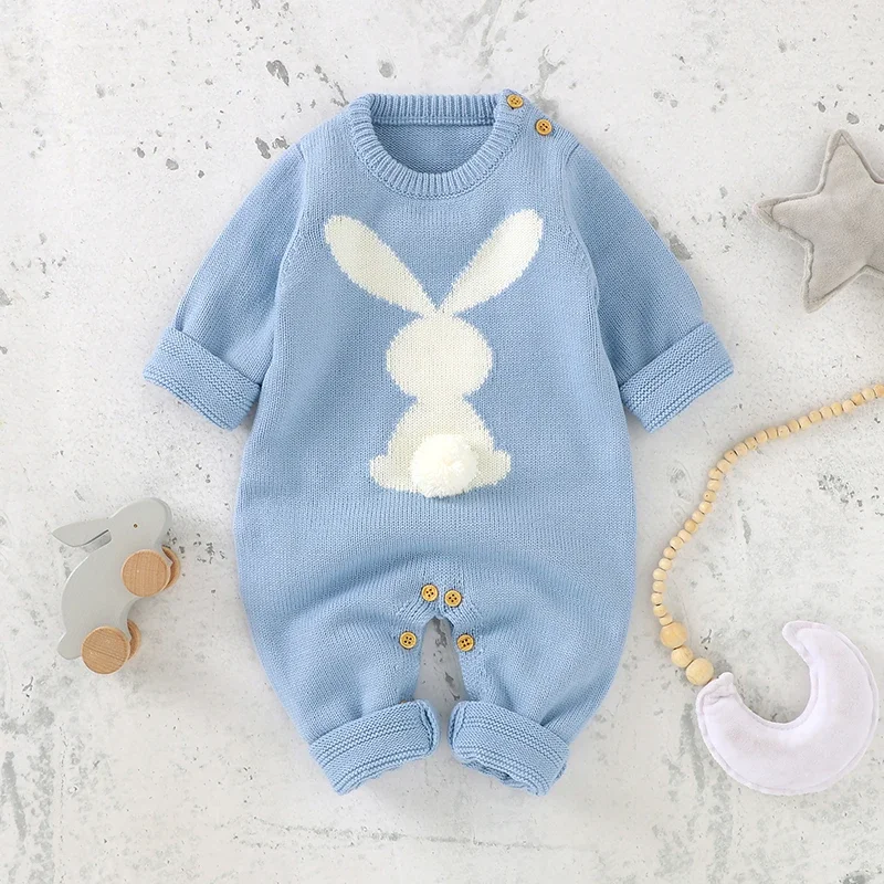 

Spring Baby Rompers Long Sleeve Rabbit Knit Newborn Boy Girl Easter Jumpsuits Playsuits One Piece Infant Unisex Overalls Clothes