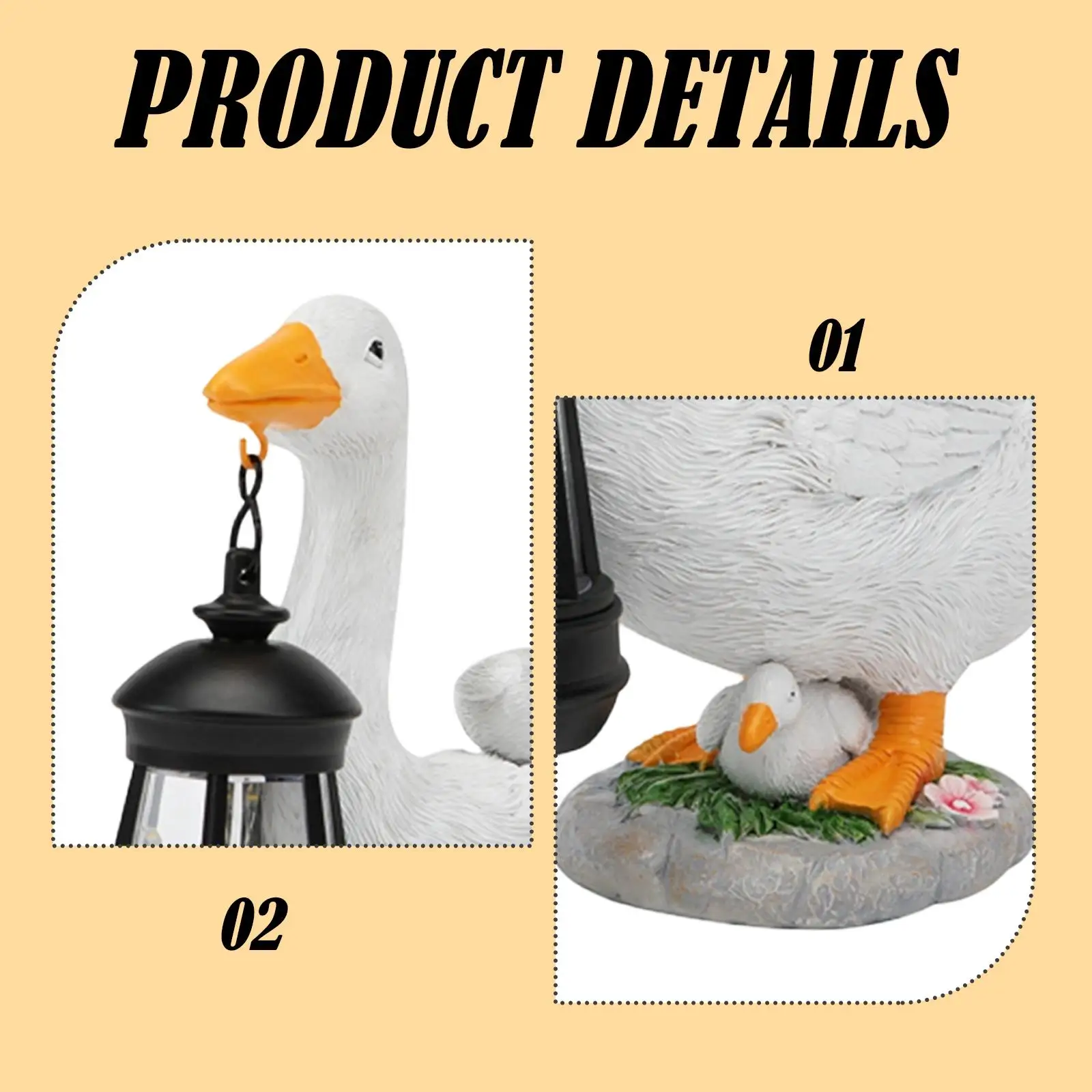 Garden Sculpture Resin Lawn Duck Solar Statue Decorative Light for Yard Outdoor Decoration Figures
