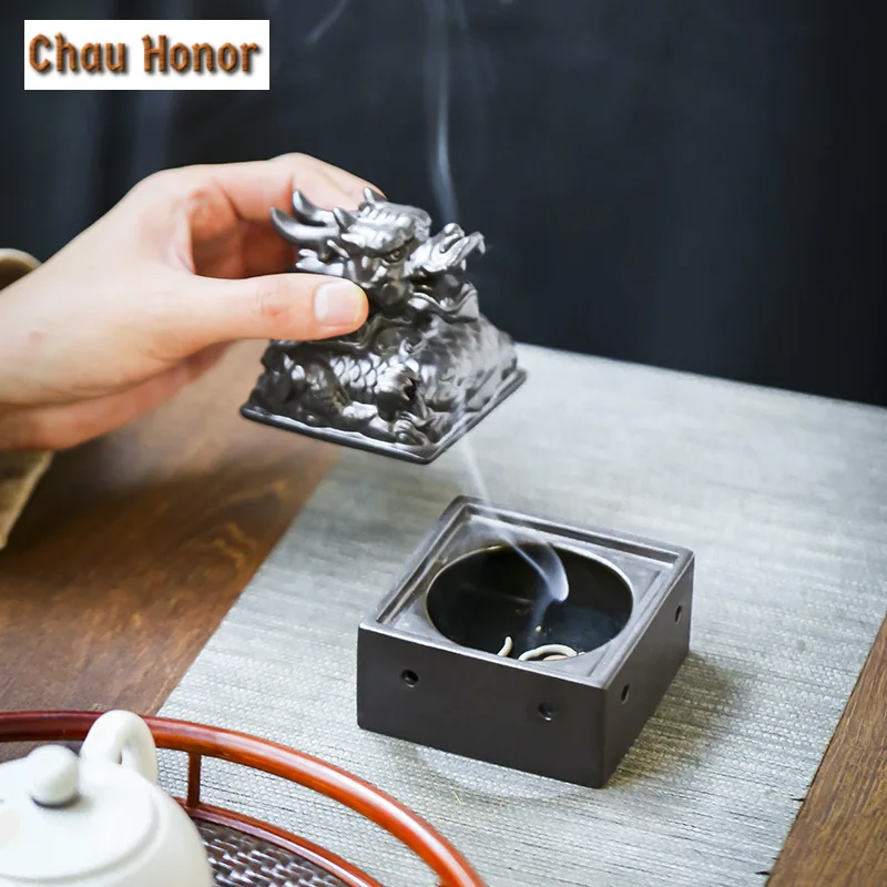 Chinese Imperial Jade Seal Ceramic Incense Burner Creative Lotus Dargon Sandalwood Stove Aromatherapy Furnace Home Decoration