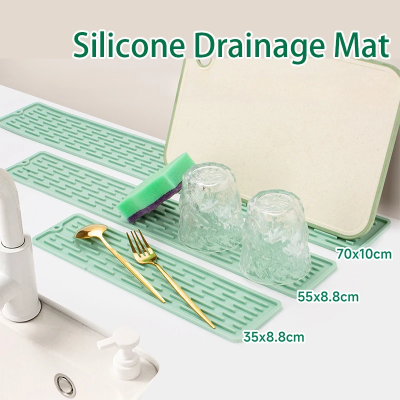 55/35 cm Küchen-Wasserhahnmatte aus Silikon, rutschfeste Geschirr-Tassen-Schutzmatte für Arbeitsplatte, Waschbecken-Abflusspads für Badezimmer-Gadget