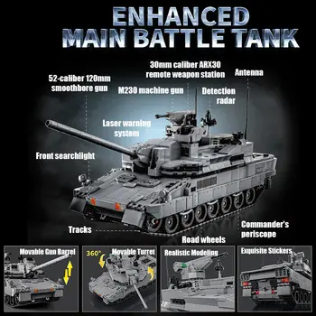 مجموعة مكعبات بناء دبابة القتال العسكرية KF-51 EMBT من الحرب العالمية الثانية، نموذج دبابة الجيش أبرامز X T-14، ألعاب مكعبات تحكم عن بعد للأطفال، هدايا 8 best sales دبابة ليغو تعمل بالتحكم عن بعد - №6