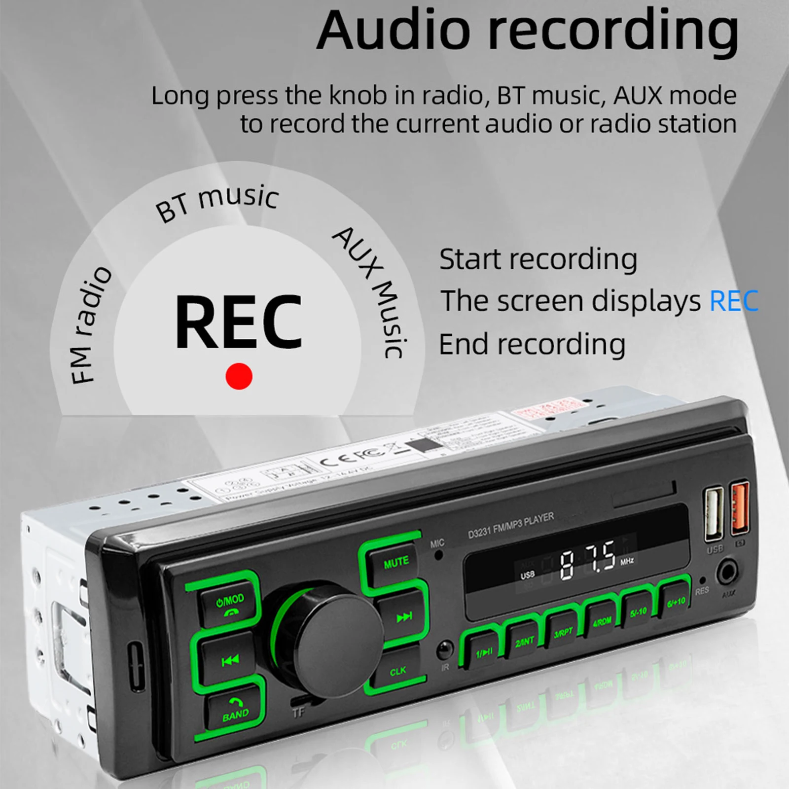 Podofo 1 Din مشغل MP3 للسيارة راديو رقمي TF USB AUX مدخل USB شحن سريع بدون استخدام اليدين مشغل موسيقى ستيريو للسيارة #2