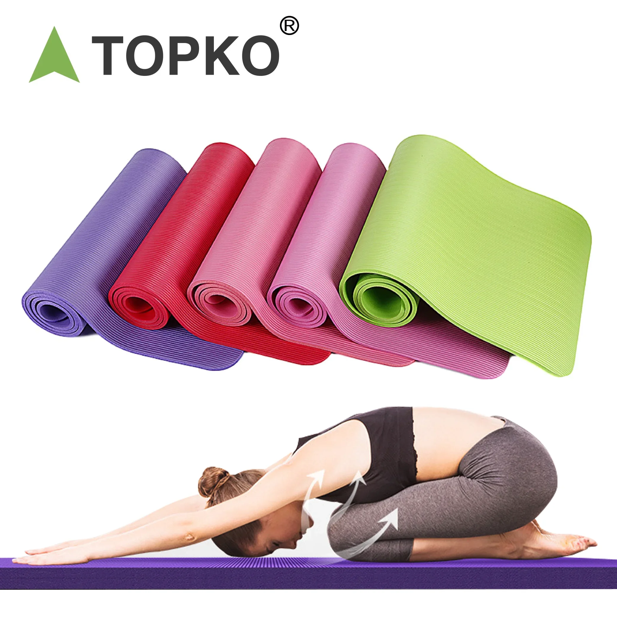 TOPKO Custom Logo from 50pcs Printed Fitness Yoga Mat High Quality Colorful Non-slip 8mm,10mm,12mm,15mm,20mm Nbr Yoga Mat