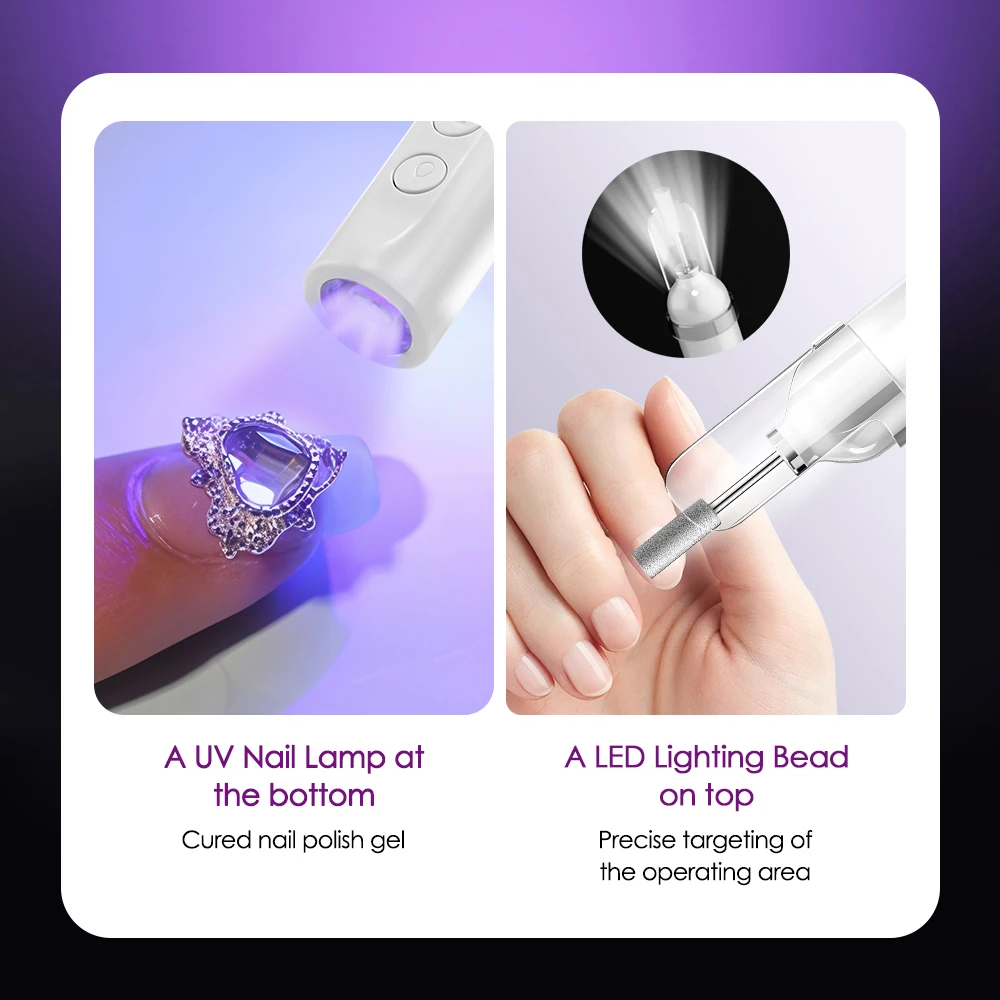 Set levigatrice per unghie Trapano elettrico senza fili per unghie con 5 teste di molatura Lucidatore per unghie Kit di strumenti di bellezza per manicure e pedicure