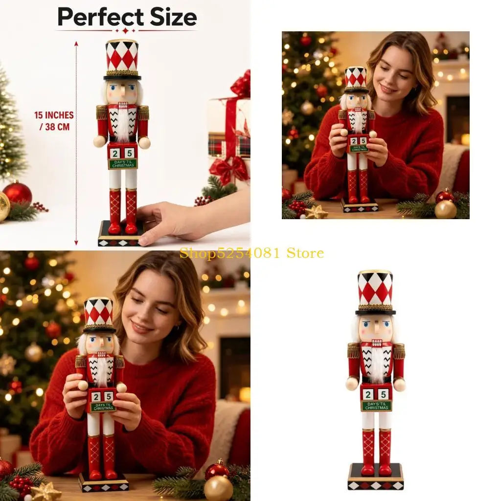 AXYC Wooden Soldier Figure Christmas Advent Calendar With Manual Day Display, Playing Card Soldier Figure Decoration for Holiday