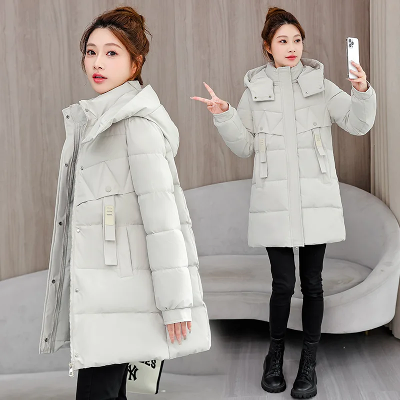 Women Parkas Mid Elngth Coats Y2k Streetwear Hooded Zipper Jackets Thick Warm Elegant Jacket Work Coat Autumn Winter 2025
