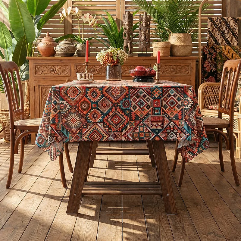 Bohemian Ethnic Print Tablecloth, Dustproof Rectangular Table Cover for Dining Kitchen, Home Decor Long Table Runner Cloth