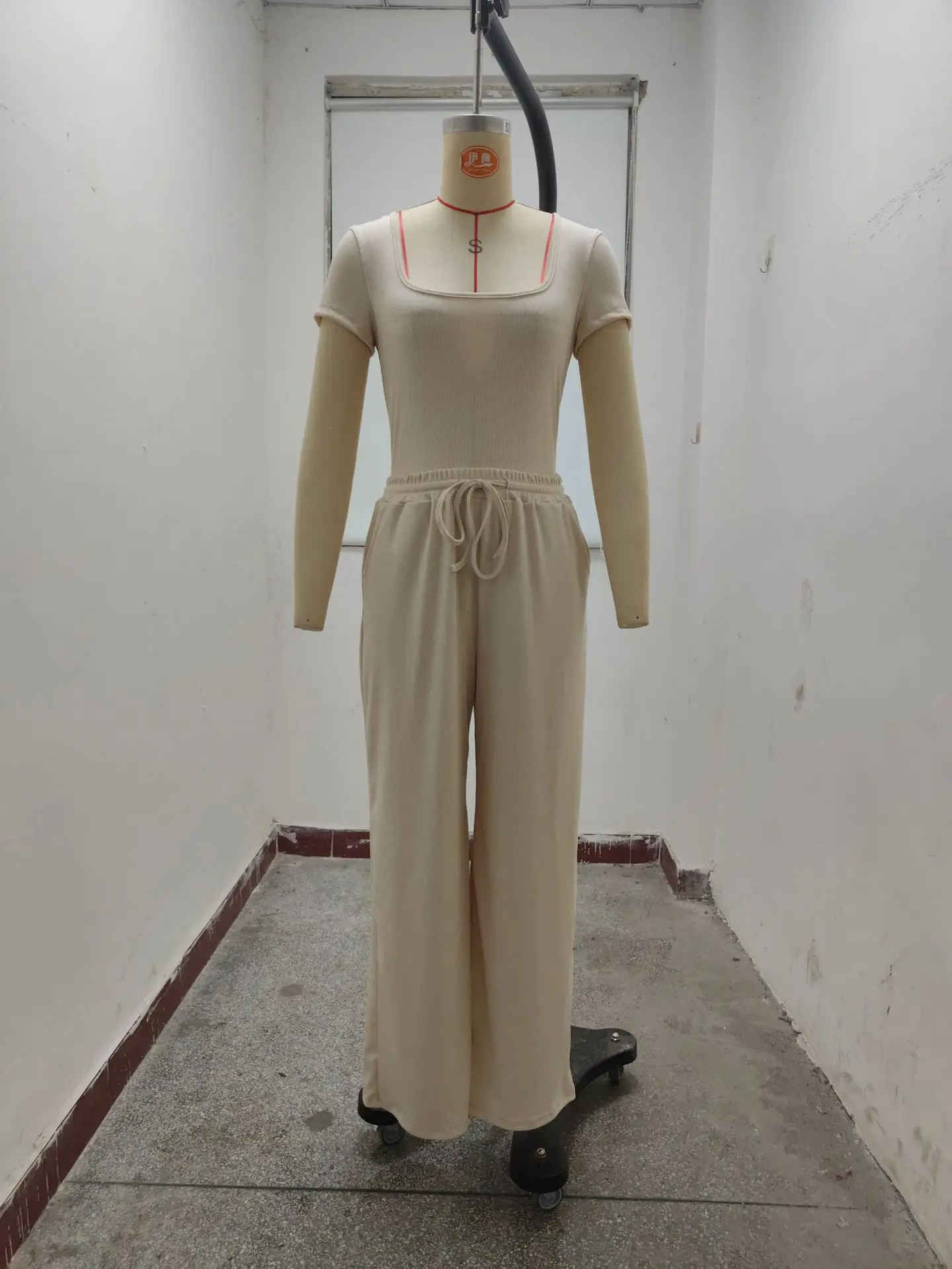 2025 New Spring Casual Solid Two Piece Pants Suits for Woman Short Sleeve Bodysuits Top+Haist Waist Wide Leg Pants Matching Sets