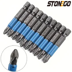 STONEGO 10pcs/set 1/4 inch hex shank magnetic Phillips screwdriver bits non-slip power drill 50mm screwdriver head and tool kit