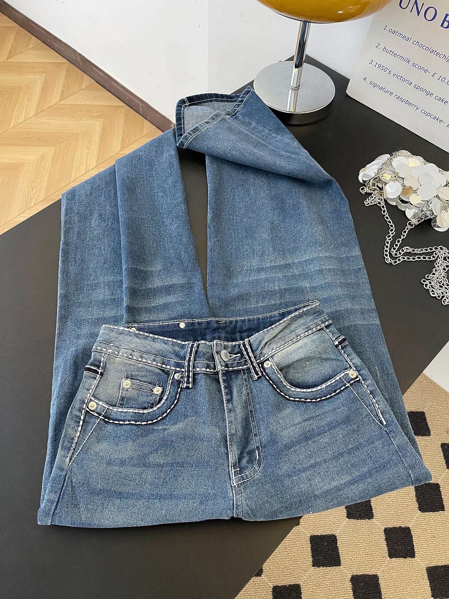 

American Y2K Heavy Embroidery Straight Leg Denim Jeans Women's Retro Street Sle Low Waist Slimming Long Pants