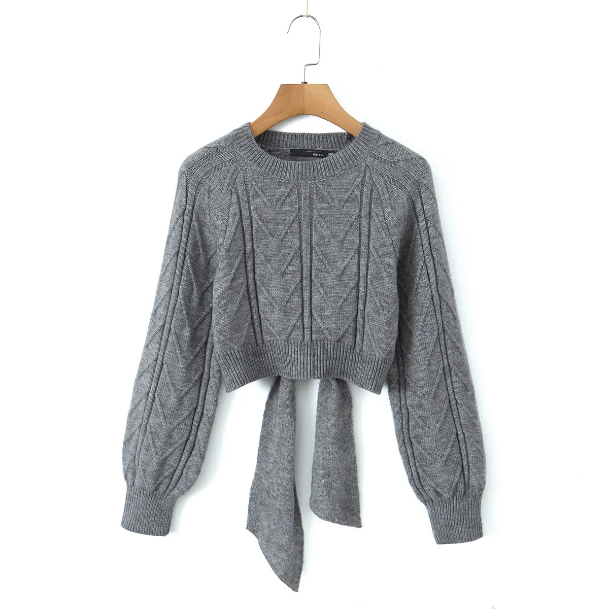 Sexy Hollow Out Back Bandage Lacing up Bow Knitted Pullovers Backless Cropped Sweater Women Full Sleeve Knitwear Jumper