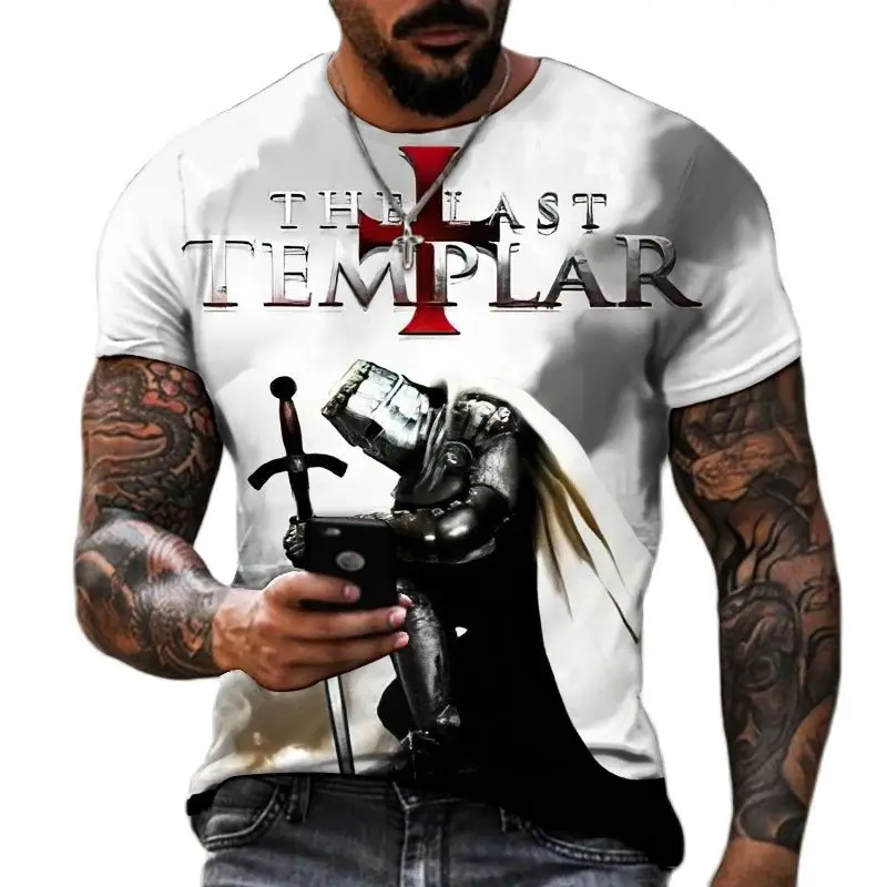 Summer Fashion Templar 3D Printed Men's T-Shirt Street Harajuku Cross TShirt For Men Short Sleeve Oversized Tshirt Vintage Top