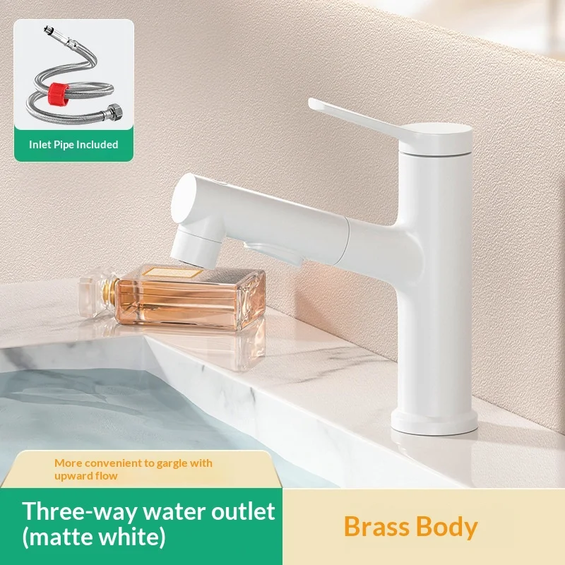 

Трехфункциональный выдвижной смеситель для ванной комнаты, горячая/холодная вода, латунь 59, цвета: оружейная сталь/черный/белый/хром, выдвижной излив для раковины