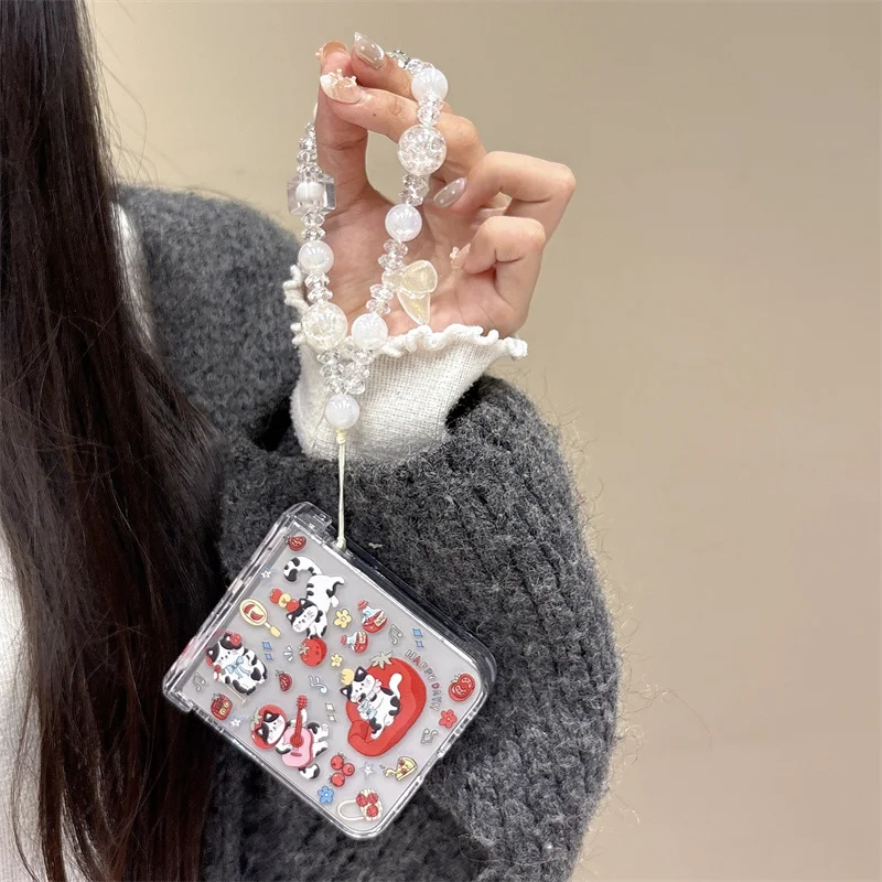 Kawaii الكرتون القط قضية الهاتف لسامسونج غالاكسي Z فليب 7 6 5 4 3 Flip6 Flip7 غطاء مع سلسلة لطيف المفصلي حالات ل ZFlip7 Funda #2