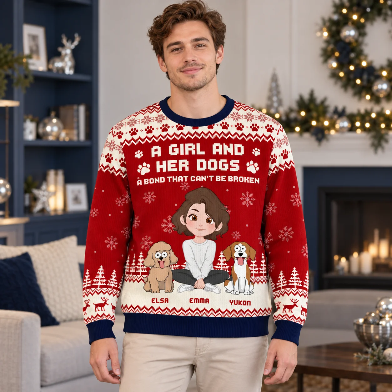 2027 Custom Dog Photo Holiday Sweaters for Pet Owners Ugly Christmas Sweater Name Print Crewneck Sweatshirt for Festive Party