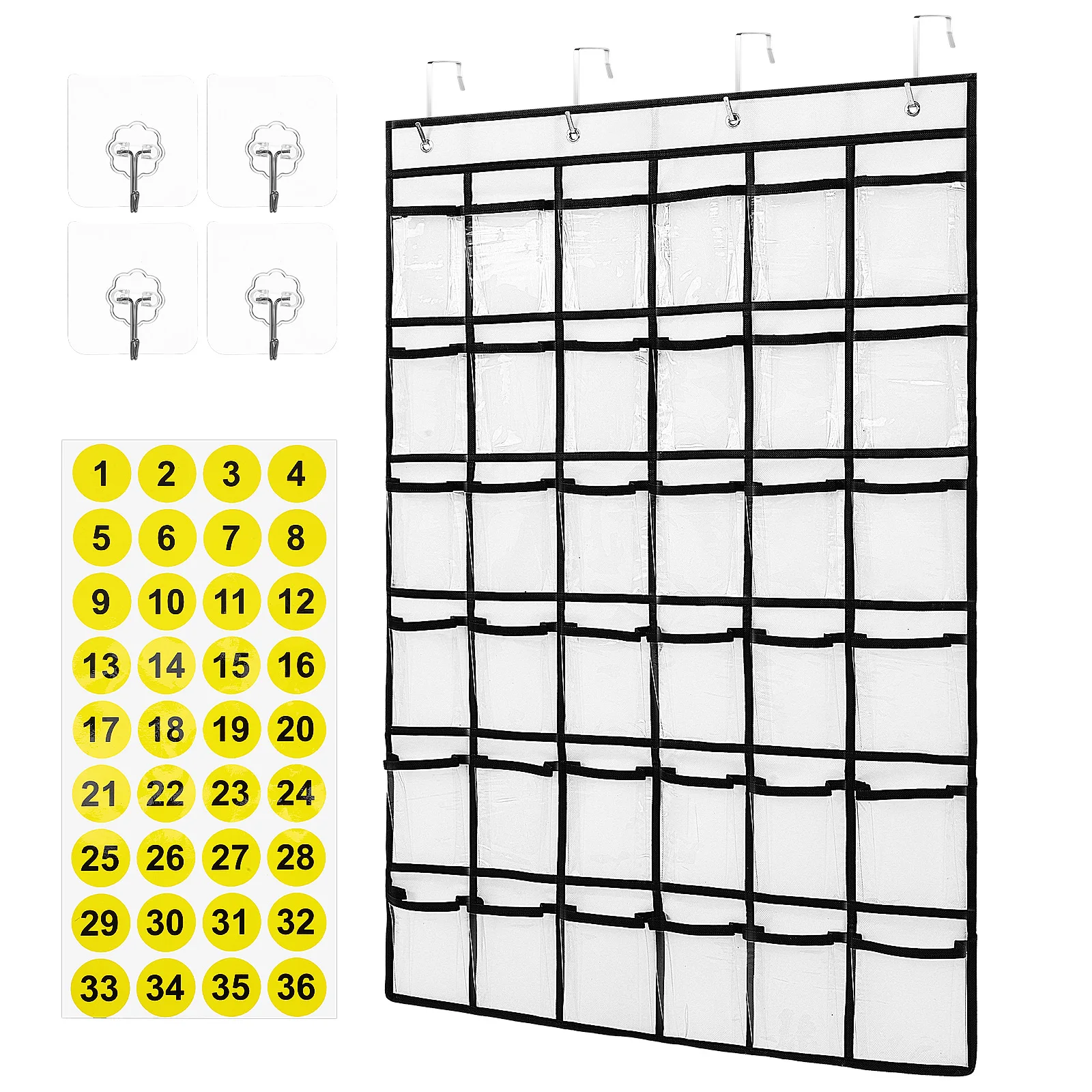 

White 36 Cells PVC Transparent Label Storage Hanging Bag Large Capacity Durable Wall Organizer Bedroom Classroom Pocket Chart