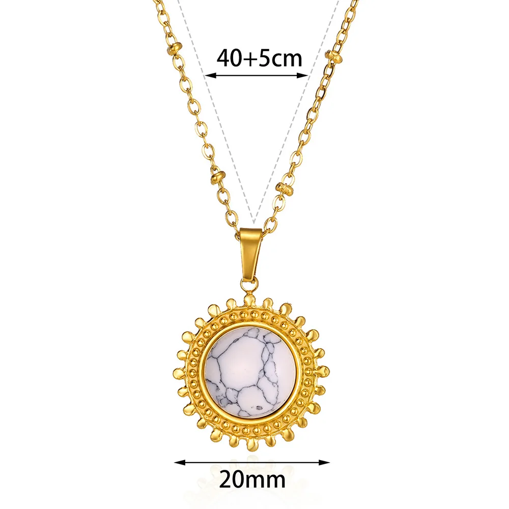 Natural Stone Pendant Necklaces For Women Trend Vintage Stainless Steel Jewelry Gold Color Chain Round Minimalism Necklace New