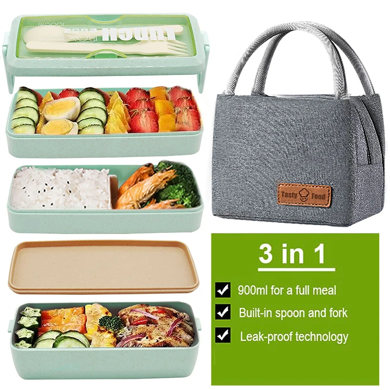 

Lunch Box Set with Thermal Bag, Bento Style Food Container Down with Insulated Carry Leakproof Bag for School Office Ttavel