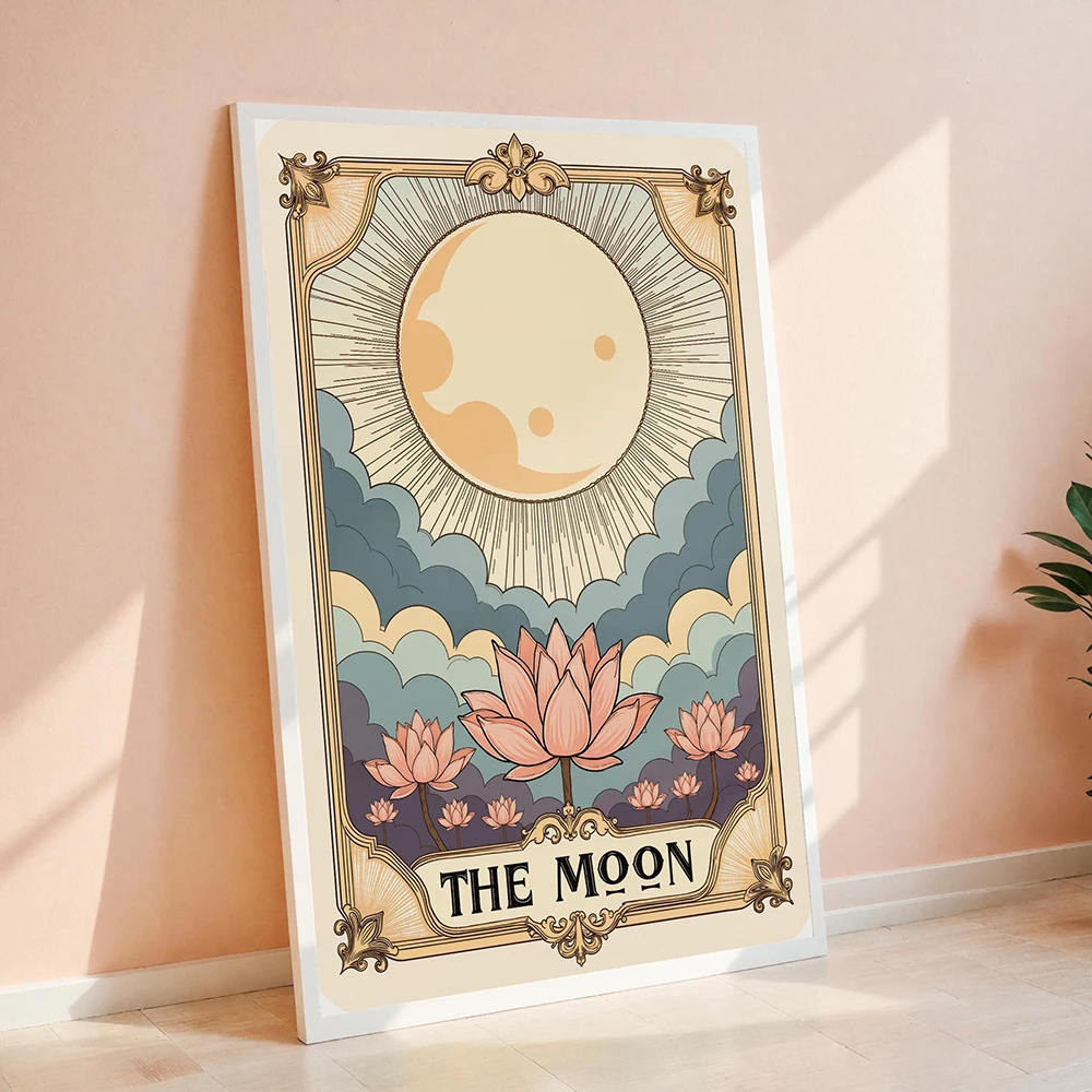 Vintage Moon Tarot Art Prints Celestial Boho Lotus Wall Art Canvas Painting Astrology Nordic Home Decor Pictures Poster