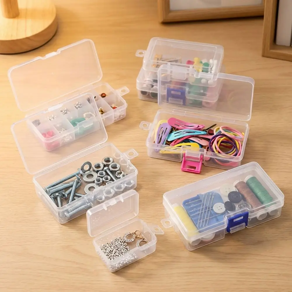 Mini Transparent Storage Box Flip Cover Dust-proof Sewing Storage Box Integrated Rectangle Hair Clips Boxes Craft Supplies