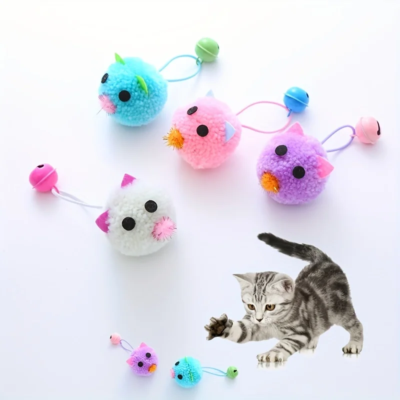 Pet cat toy, cute mouse shape, macaron color scheme, with bell sound, interactive play pet product