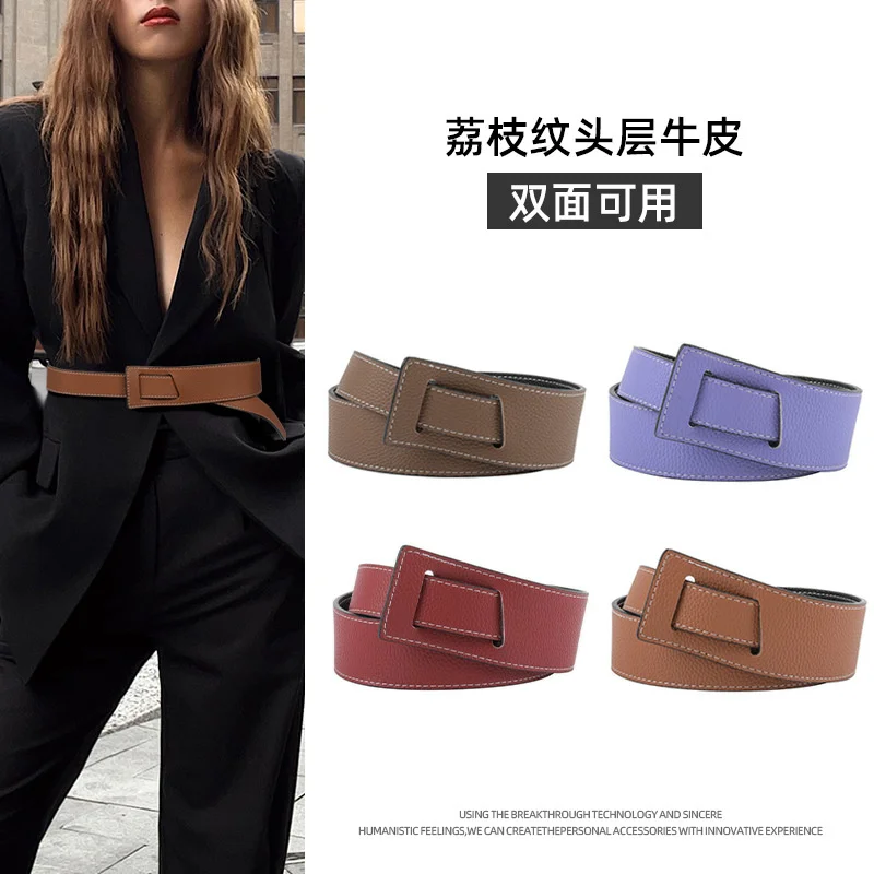 

100% genuine real leather Fashionable waistband, slim women's personalized knotting, sweater jacket, suit temperament, Korean ve