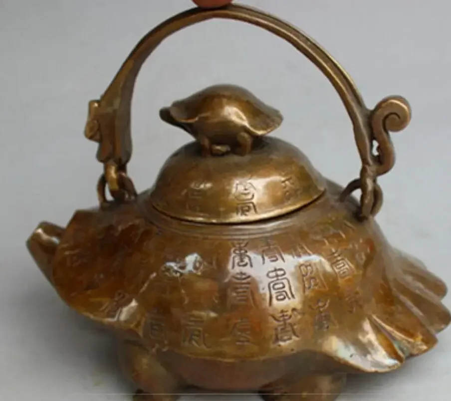 

Antique copper brass carved three-dimensional turtle copper teapot ornaments