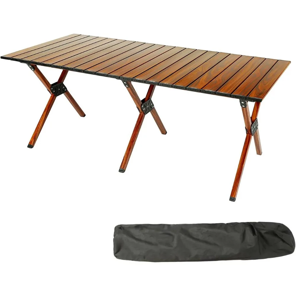

Folding Camping Table Aluminum Portable Roll-Up Picnic Table 4-6 Person for BBQ Backyard Patio Party, 48x24 in, Wood Grain
