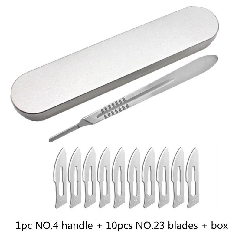 NO.10-24 Metal Steel Carving Blades Handle Surgical Tool DIY Cutting Phone PCB Repair Craft Knife Scalpel Kit Set With box