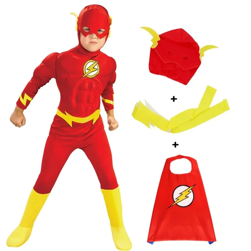 Children Flash Man Muscle Superhero Fancy Dress Kids Fantasy Movie Carnival Party Cosplay Costumes Set Jumpsuits