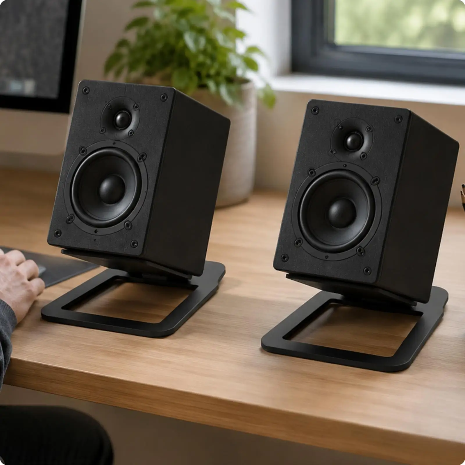 Speaker Desk Stand with Foam Top for Vibration Isolation for Computer Audio