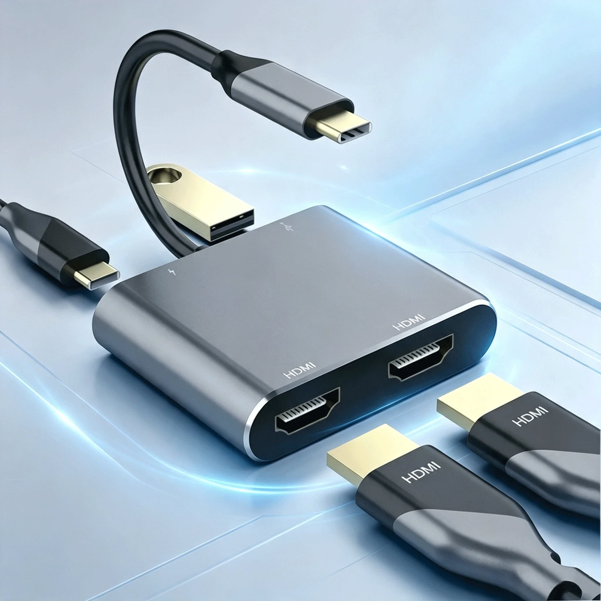 USB‑C to Dual HDMI 4‑in‑1 Dock Multi‑Screen Display Adapter 4K Video Output For Switch Rog Phone USB C Multiport Hub