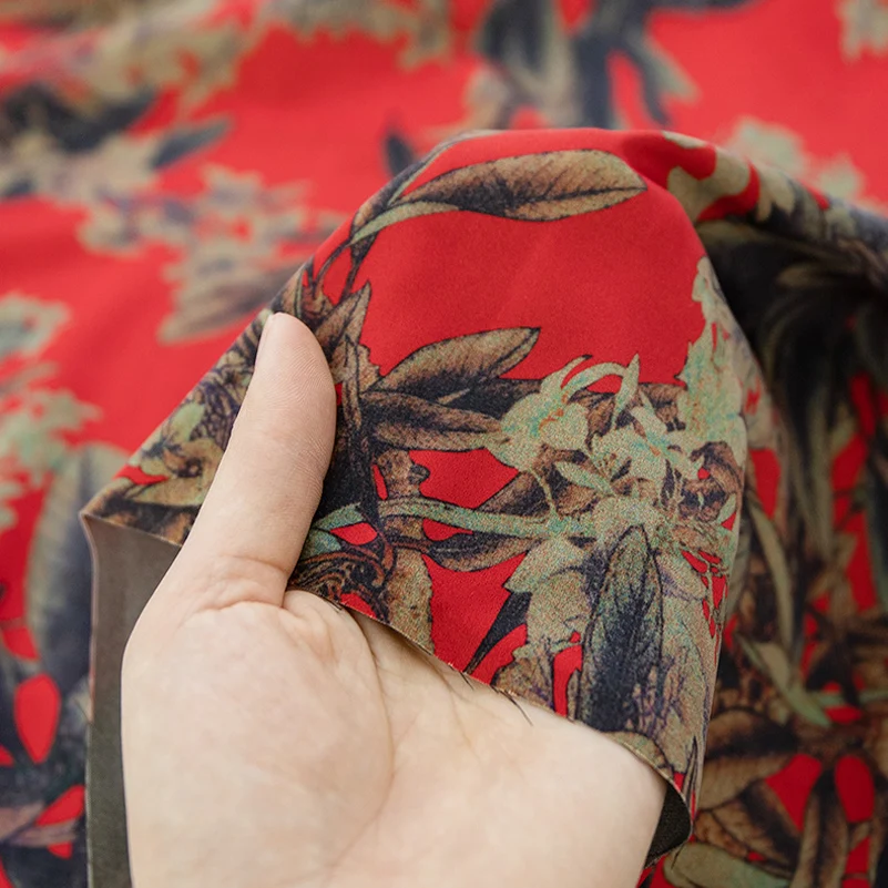 Gambiered Canton Gauze Fabric Printed Imitation Silk Cloth Polyester Spandex for Sewing Clothes By Half Meter