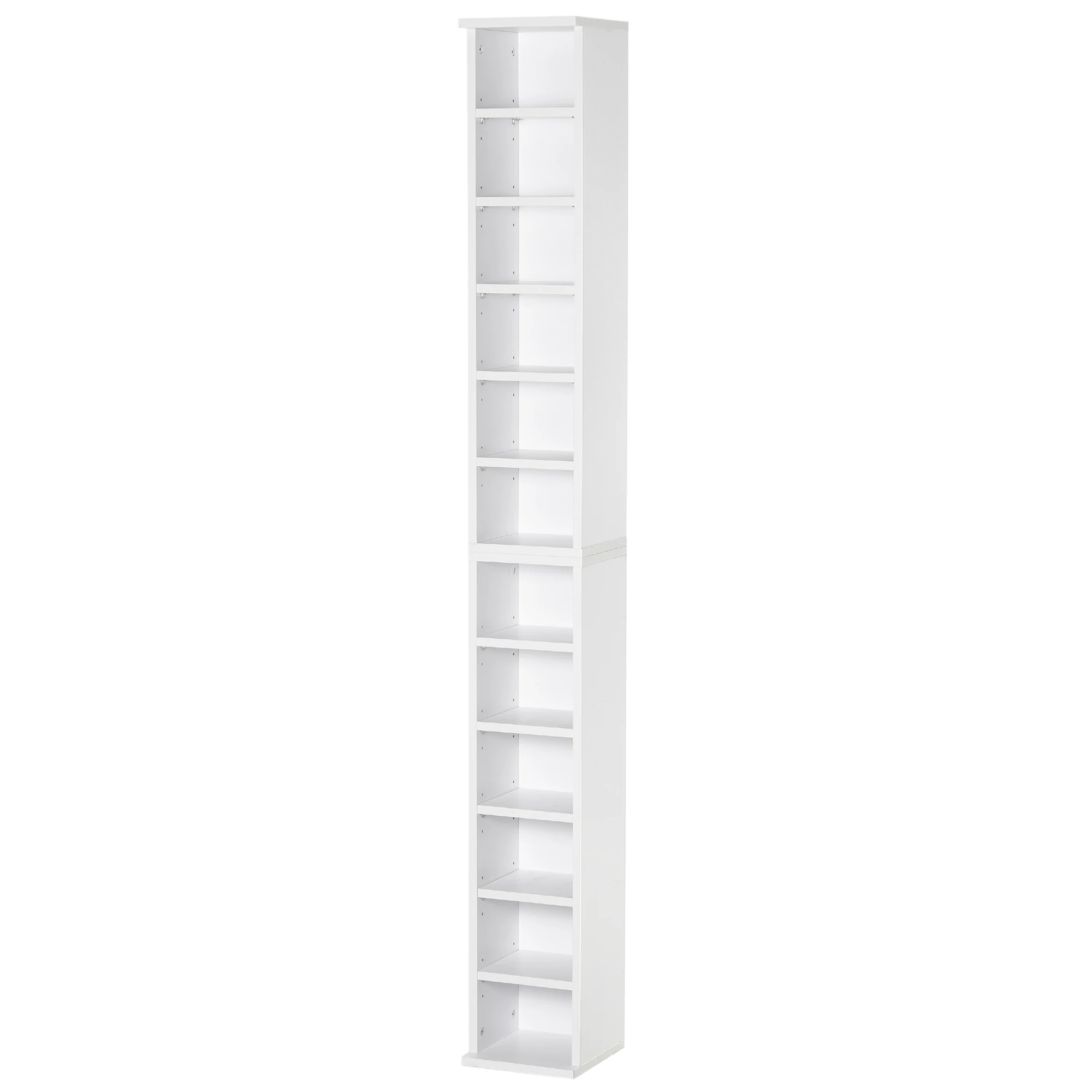 HOMCOM CD DVD shelf for CD or DVD holder with 12 compartments for 204 CD's and adjustable shelf for living room bedroom office 2 PCs 21x22.5x88,5 cm White