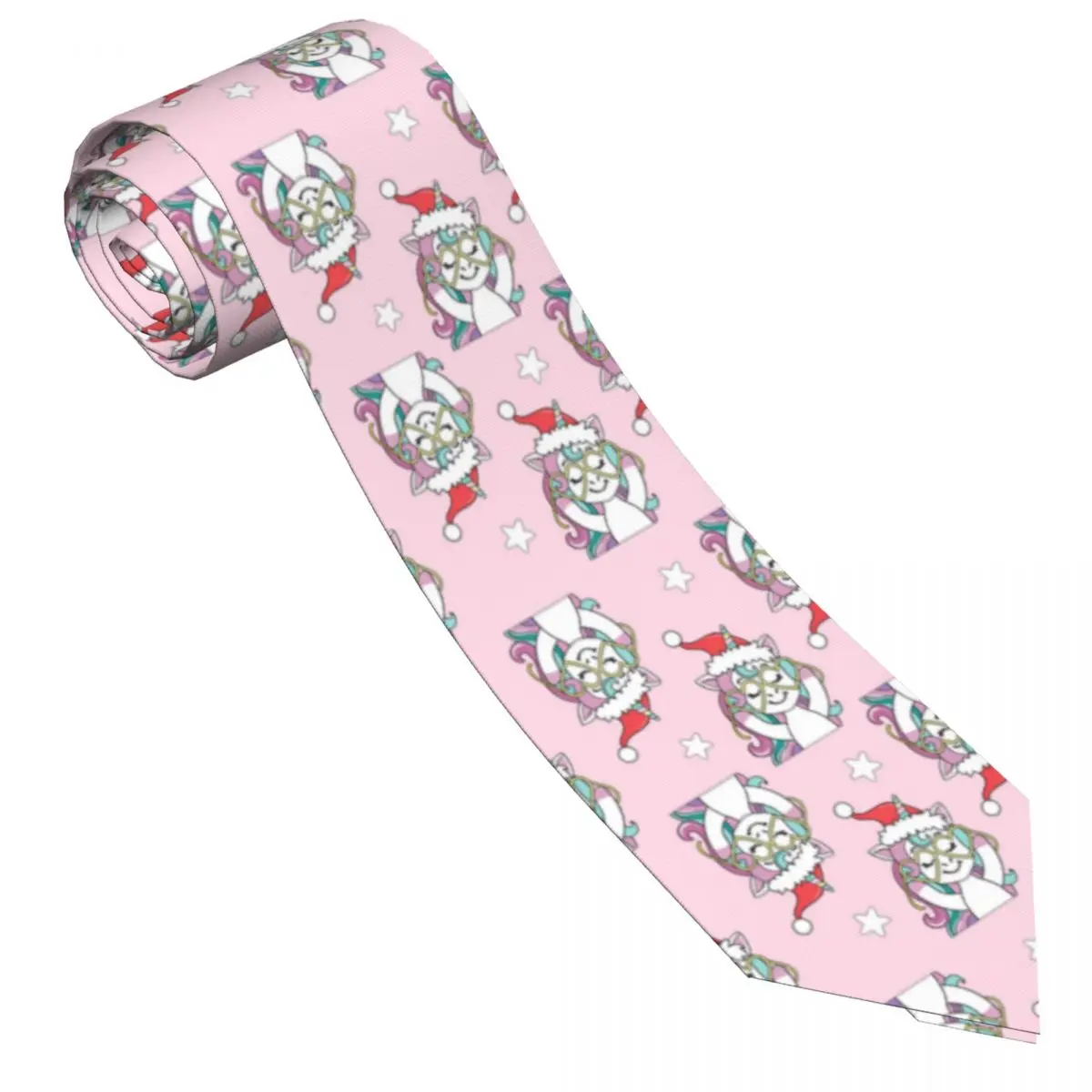 Mens Tie Classic Skinny Christmas Unicorn In Santa Claus Hat On Pink Neckties Narrow Collar Slim Casual Tie Accessories Gift