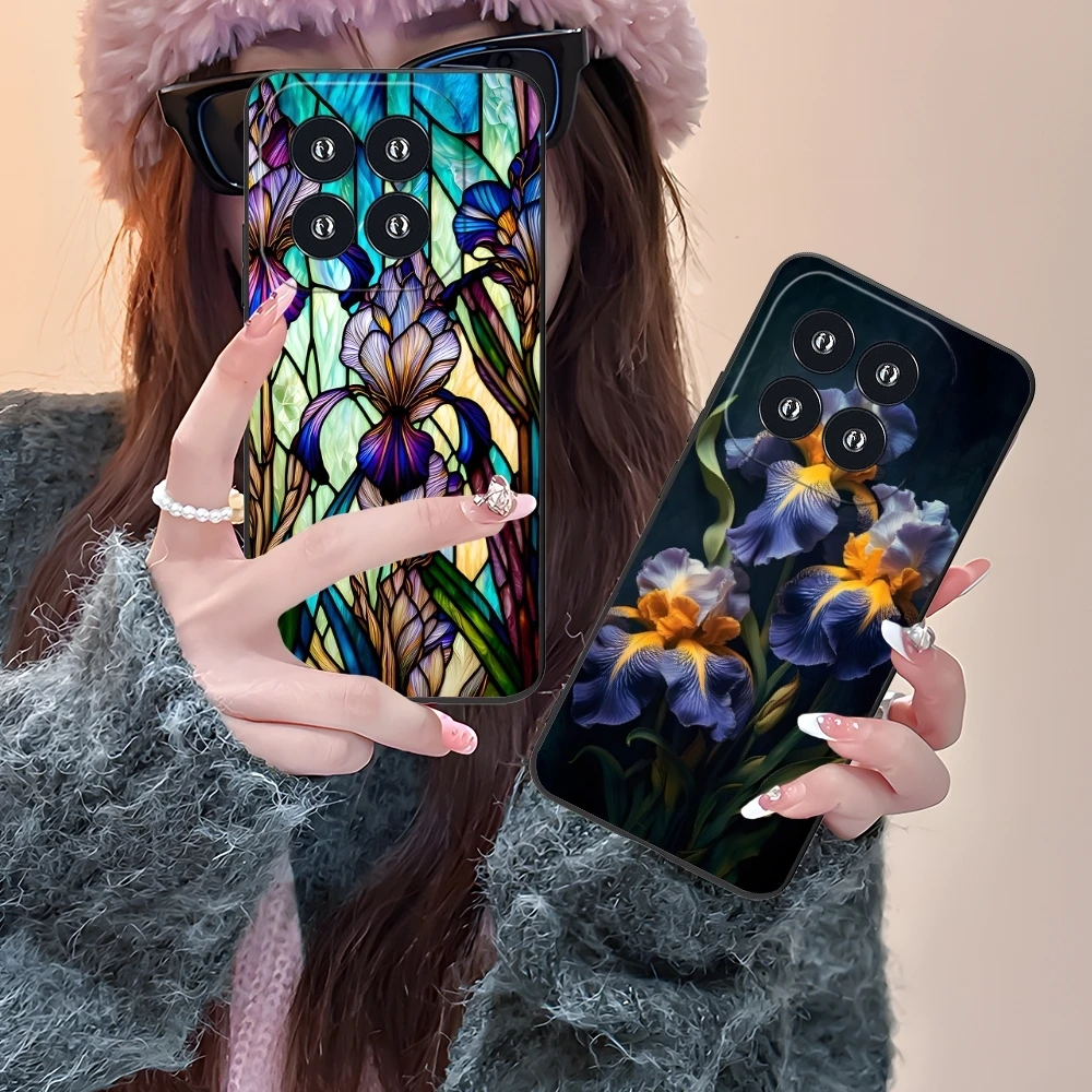 Iris Flower Pretty Mobile Cell Phone Case for Xiaomi 14 13 12 11 10 9 T Ultra Lite Pro S SE X 5G Black Soft Phone Cover Shell