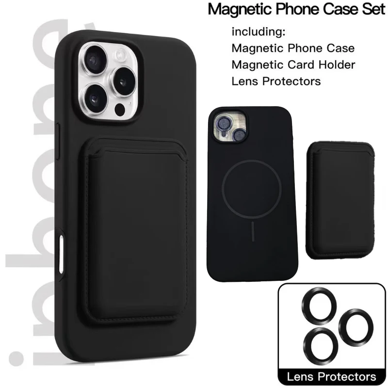 

For Magsafe Magnetic Wallet Card Slot Luxury Solid Color Soft Silicone Phone Case For iPhone 16 Pro Max E 14 11 12 13 15 Pro Max