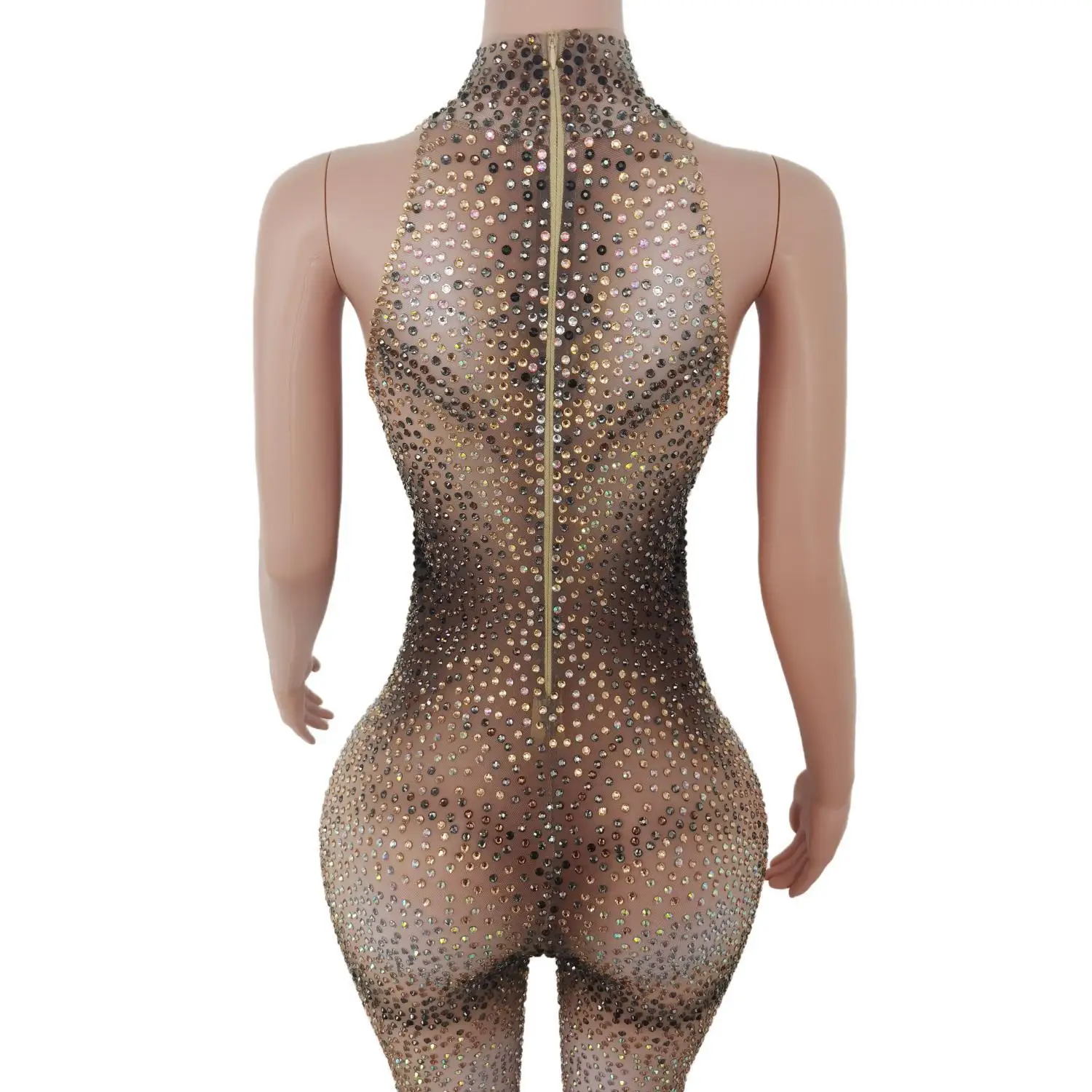 Dance Costume Skinny Acrobatic Sleeveless Full Rhinestones Club Outfit for Women Elastic Party Nightclub Shiny Pole Jumpsuits