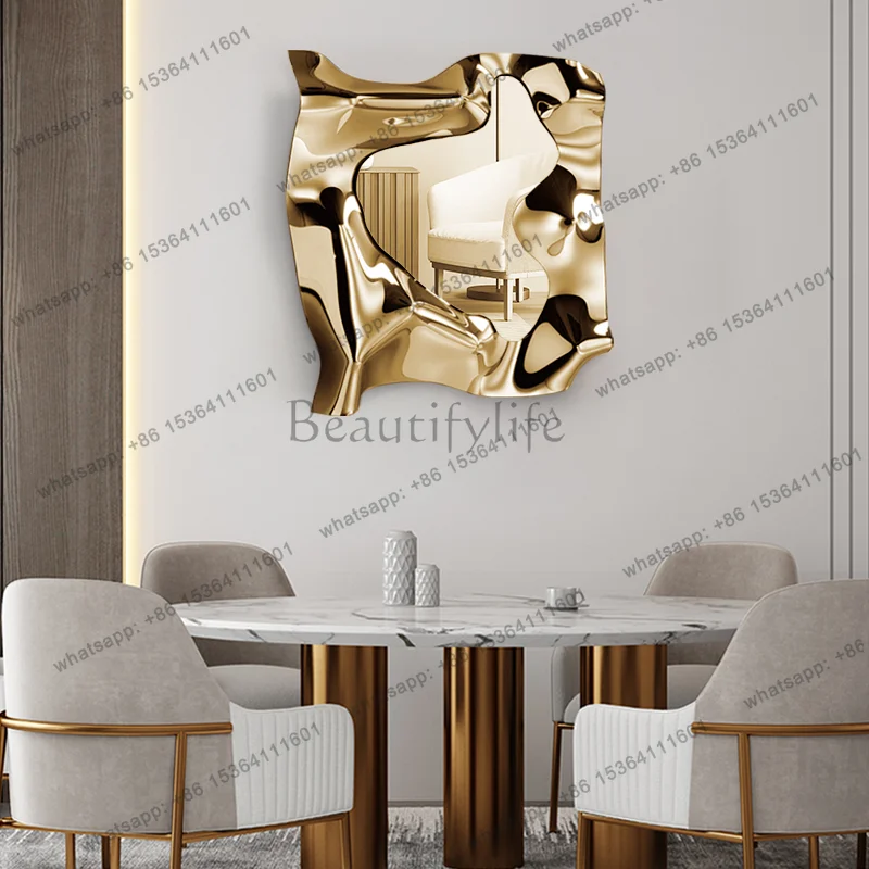Stainless Steel Wave Mirror Wall Pendant, Metal Art Sculpture, Creative Alien Shop, Hotel and Home, Soft Decorative Pendant