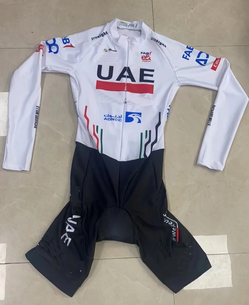 LASER CUT Skinsuit 2024 UAE TEAM Blue Bodysuit LONG SLEEVE Cycling Jersey Bike Bicycle Clothing Maillot Ropa Ciclismo