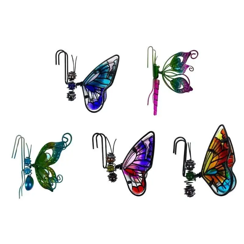 E8BD Metal Butterflies Outdoor Decors Metal Colorful Hanging Butterflies for Outdoor